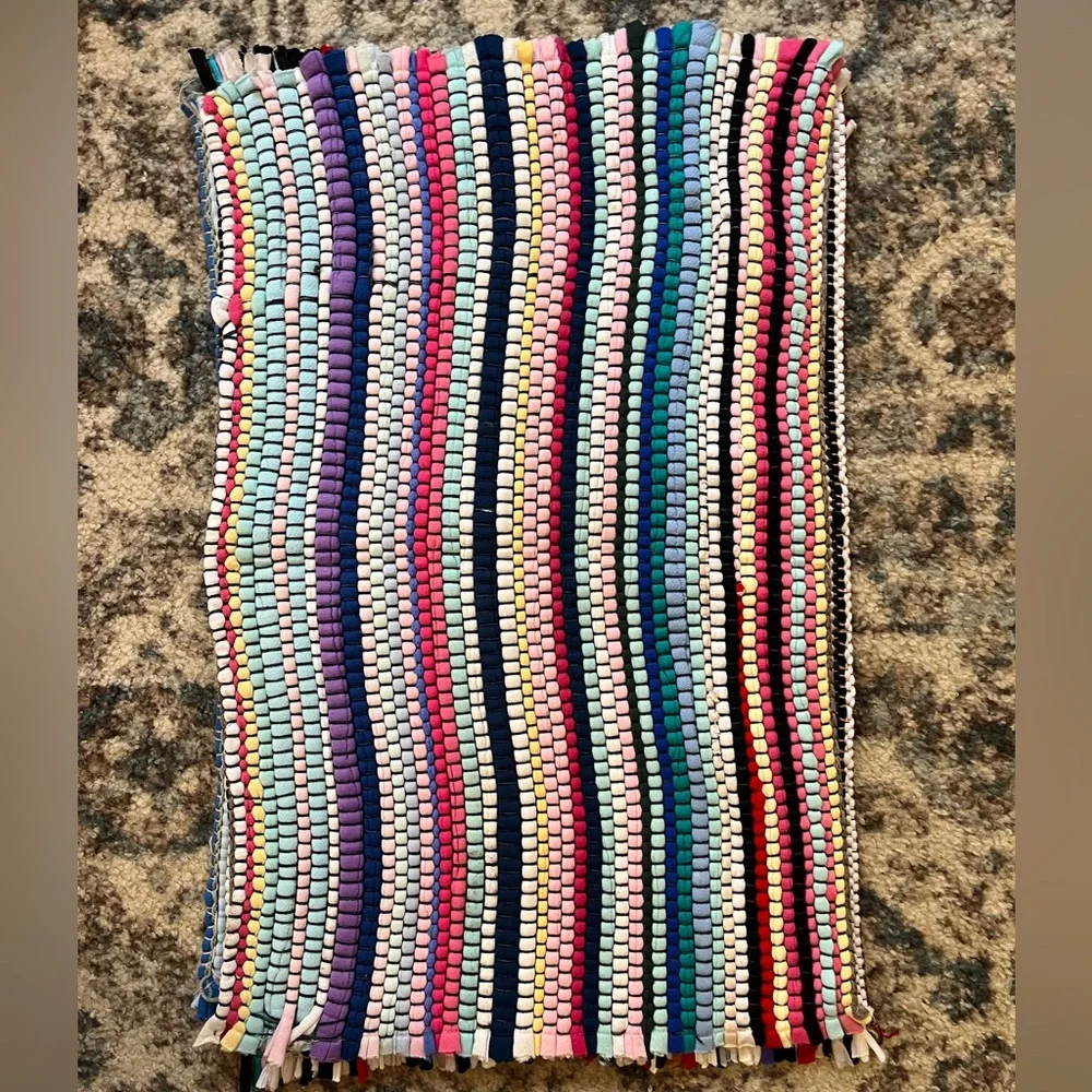 Rag Rugs - set of 6 - polyester upcycled boho rainbow rag rugs